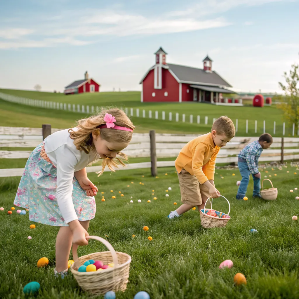 Children enjoying egg hunt at farm event